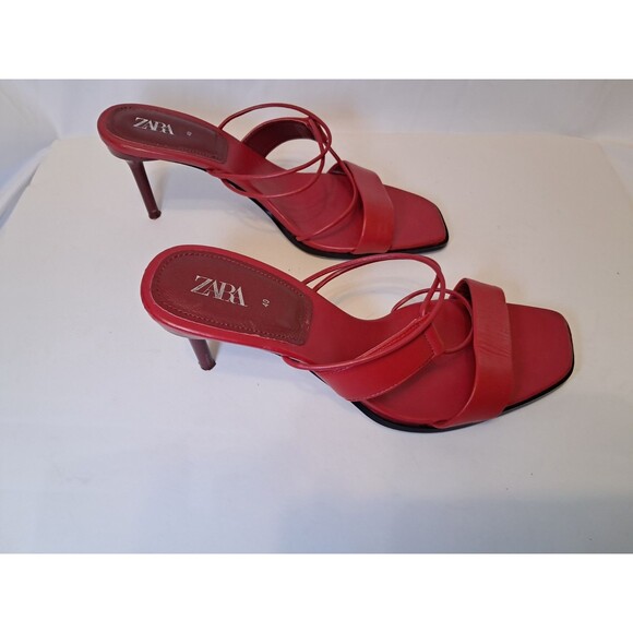Zara Red Open Toe Strappy 3.5" Stiletto Heeled Sandals Size 40 EU/9-9.5 US - Picture 6 of 9